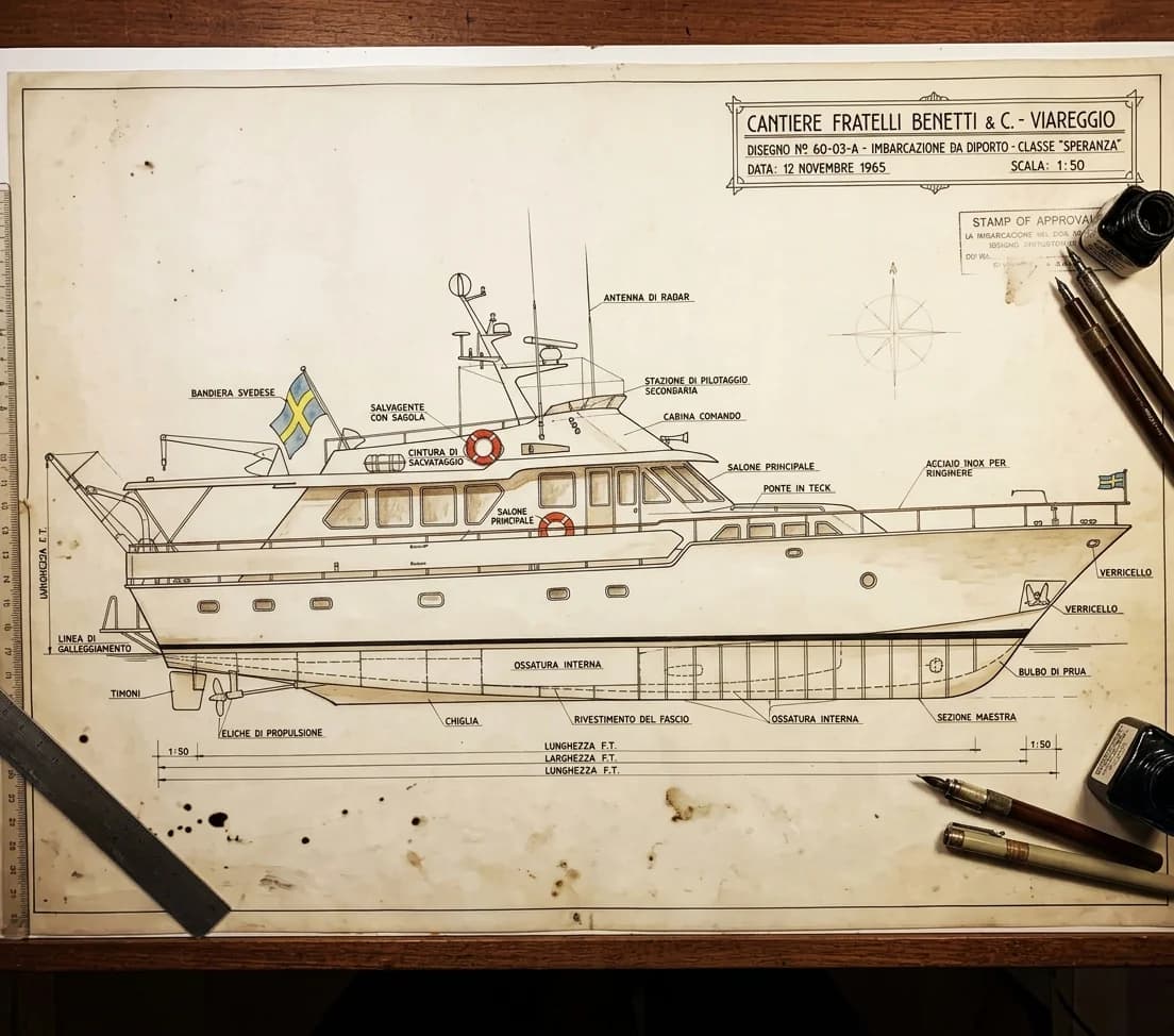 M/Y Gaia — ritning, Cantiere Fratelli Benetti, Viareggio